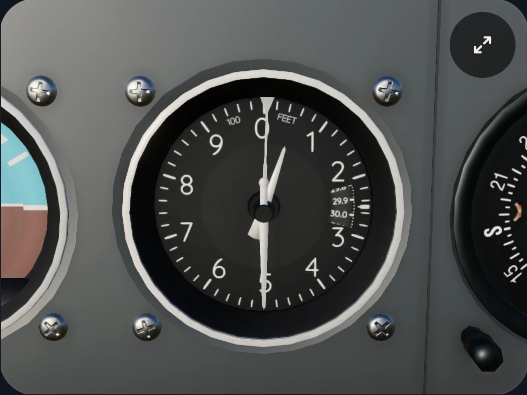 The hands of the altimeter in the Cessna’s panel