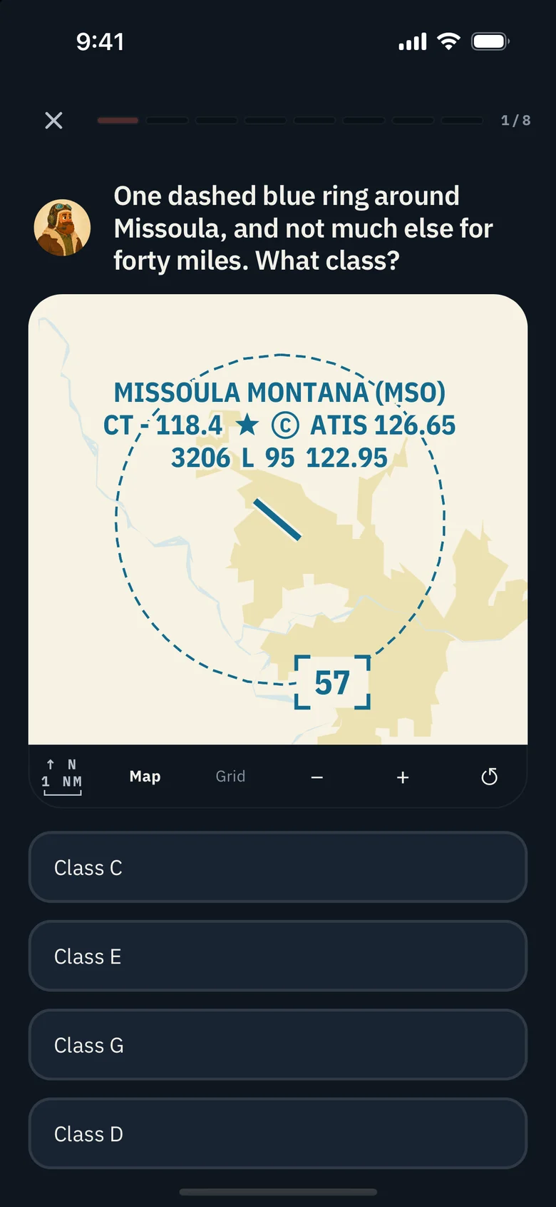An aviation chart and an airspace identification question in Pilotage